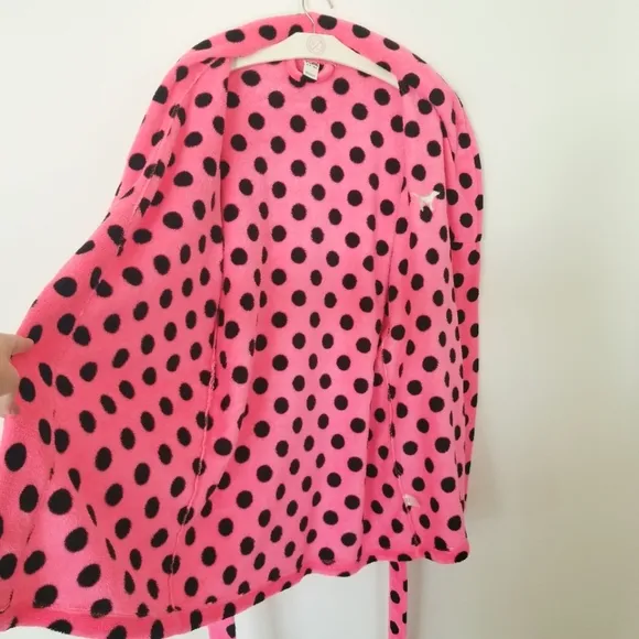 Victoria's Secret PINK Vintage Plush Polka Dot Soft Bathrobe Iconic Puppy Dog