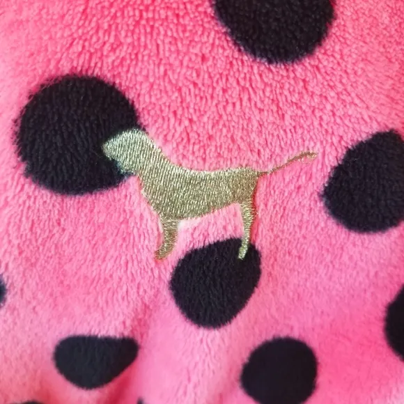 Victoria's Secret PINK Vintage Plush Polka Dot Soft Bathrobe Iconic Puppy Dog