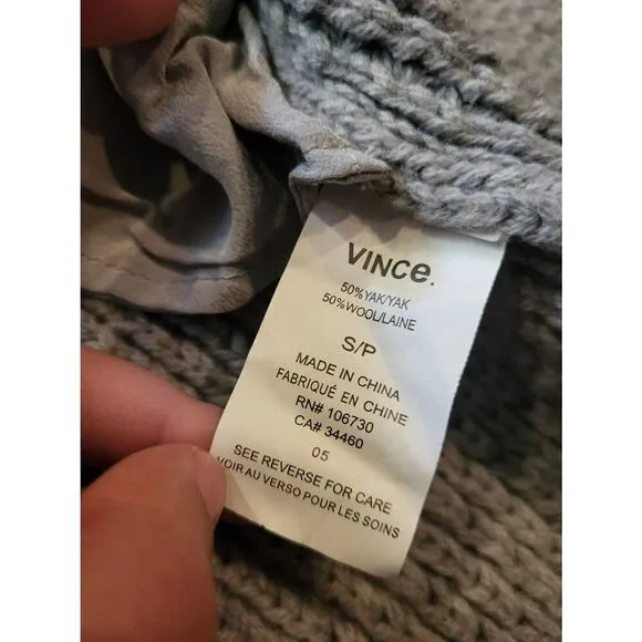Vince Cardigan Sweater Women's Small Open Yak Wool Cozy Warm Knit