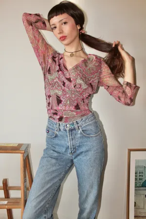 Vintage 90s Groovy Paisley Wrap Blouse (M)