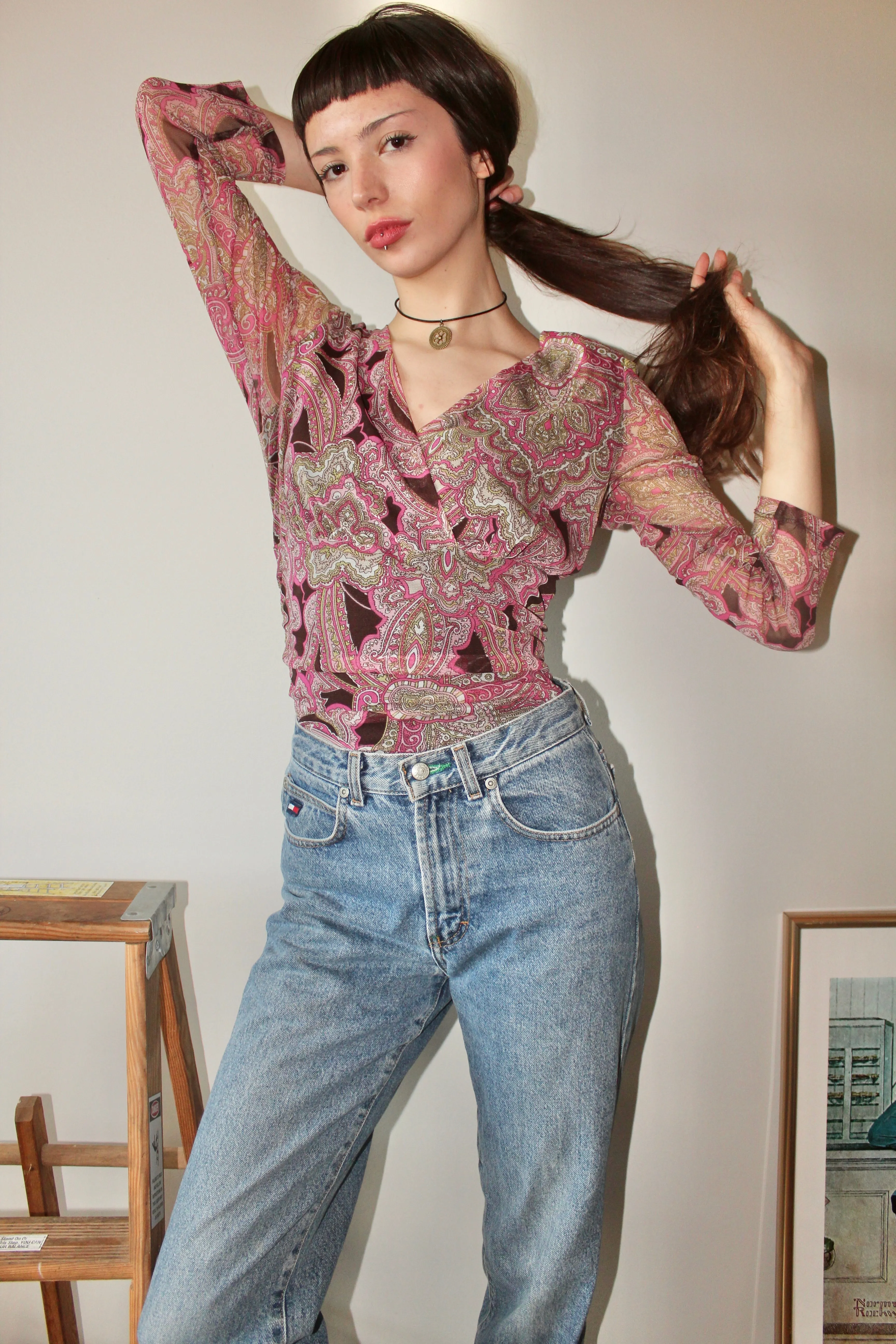 Vintage 90s Groovy Paisley Wrap Blouse (M)