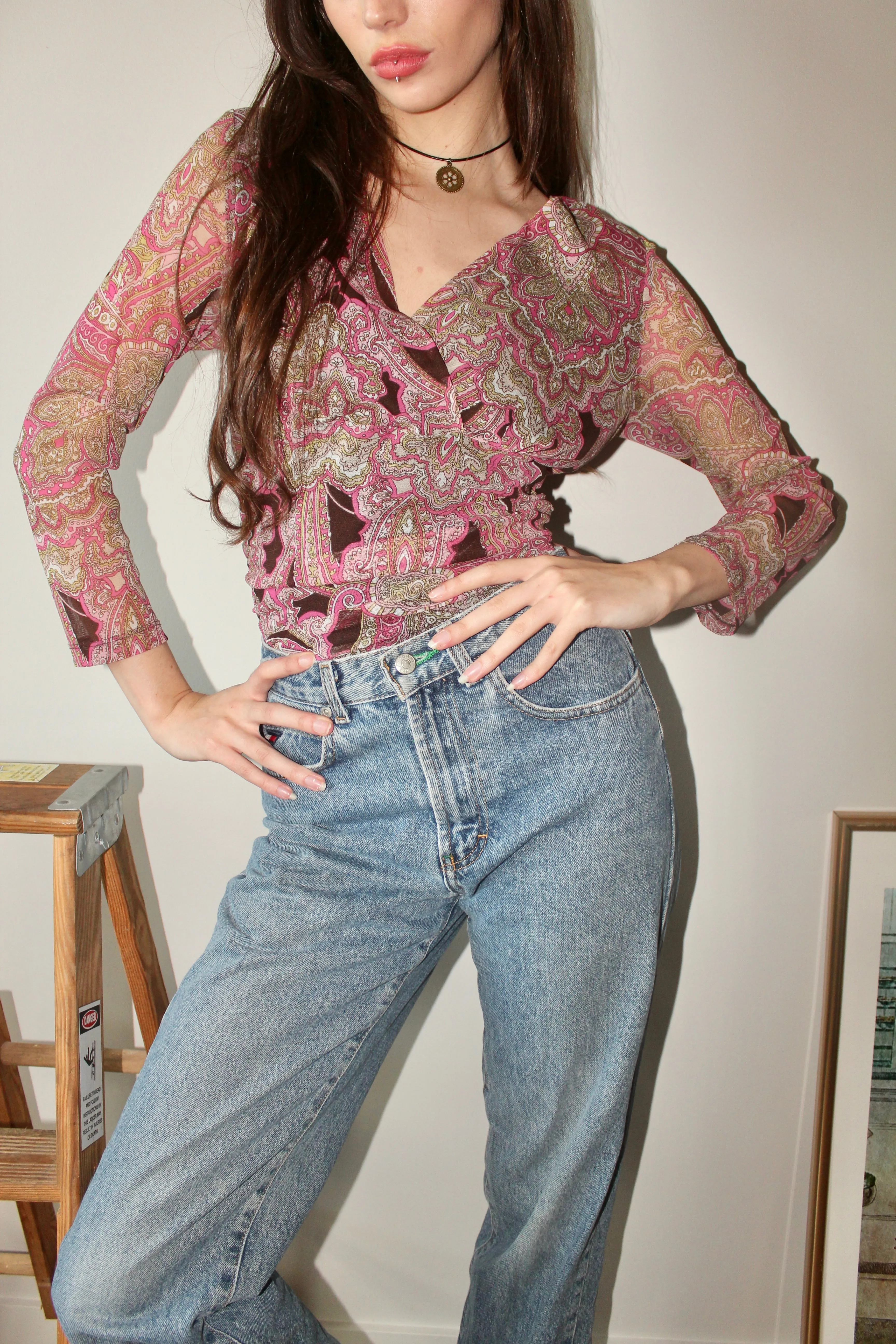 Vintage 90s Groovy Paisley Wrap Blouse (M)