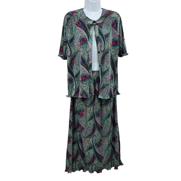 Vintage 90s Paisley Two Piece Set Skirt And Shirt Size Medium Early 90s