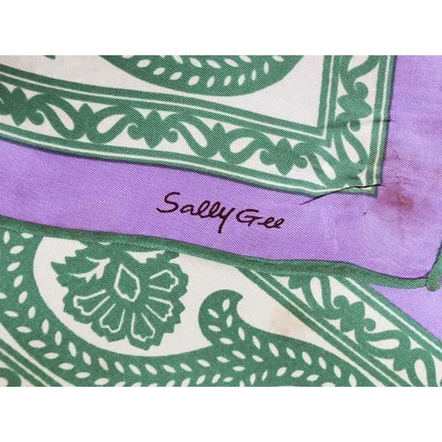 Vintage Acetate Scarf Sally Gee Purples & Greens 1960s