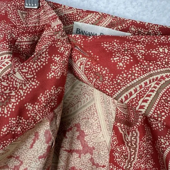 Vintage Banana Republic Wrap Skirt Sz 14 Red Beige Paisley Print Midi Buttons