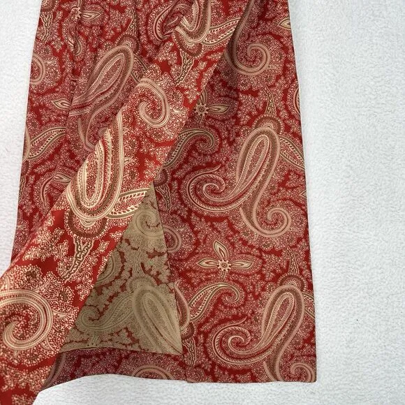 Vintage Banana Republic Wrap Skirt Sz 14 Red Beige Paisley Print Midi Buttons