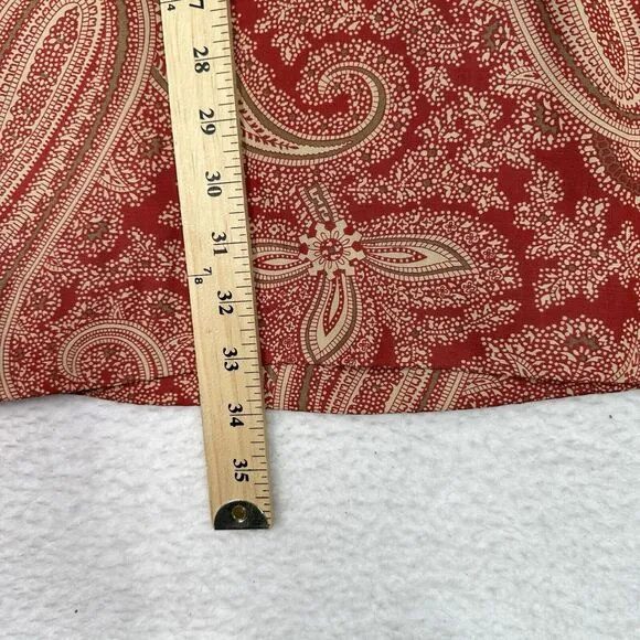 Vintage Banana Republic Wrap Skirt Sz 14 Red Beige Paisley Print Midi Buttons