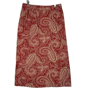 Vintage Banana Republic Wrap Skirt Sz 14 Red Beige Paisley Print Midi Buttons