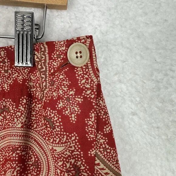 Vintage Banana Republic Wrap Skirt Sz 14 Red Beige Paisley Print Midi Buttons