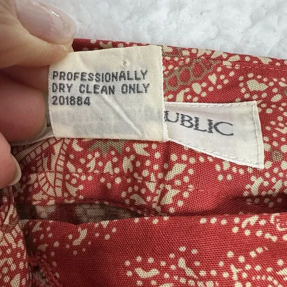 Vintage Banana Republic Wrap Skirt Sz 14 Red Beige Paisley Print Midi Buttons