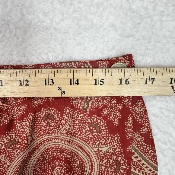 Vintage Banana Republic Wrap Skirt Sz 14 Red Beige Paisley Print Midi Buttons
