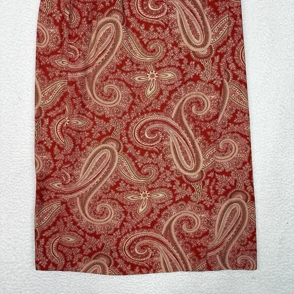Vintage Banana Republic Wrap Skirt Sz 14 Red Beige Paisley Print Midi Buttons