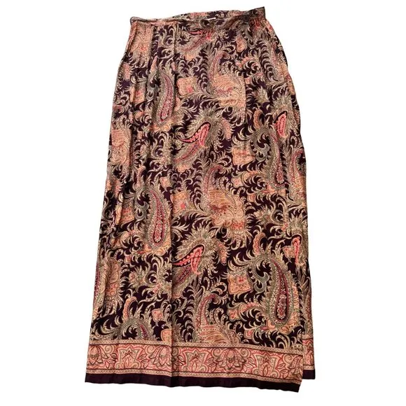 VINTAGE BROWN PAISLEY‎ WRAP MAXI SKIRT SIZE 12 | B2
