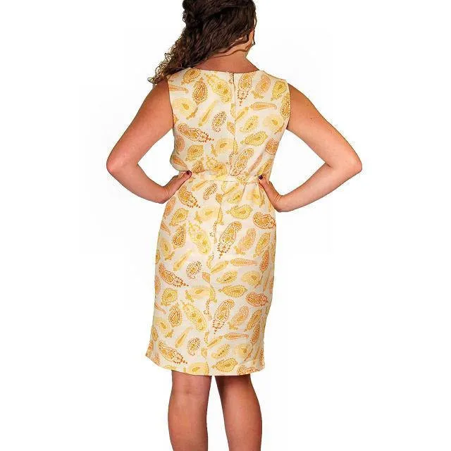 Vintage Dress Irish Linen Paisley Shift 1960S 42-37-46