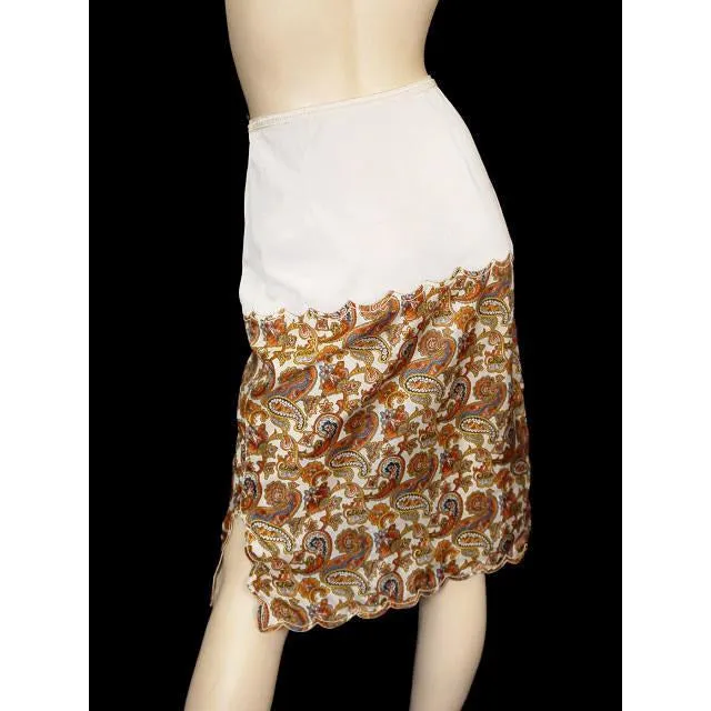 Vintage Half Slip Silk Paisley Appliqué Elizabeth Arden 1950S Small