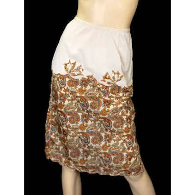 Vintage Half Slip Silk Paisley Appliqué Elizabeth Arden 1950S Small