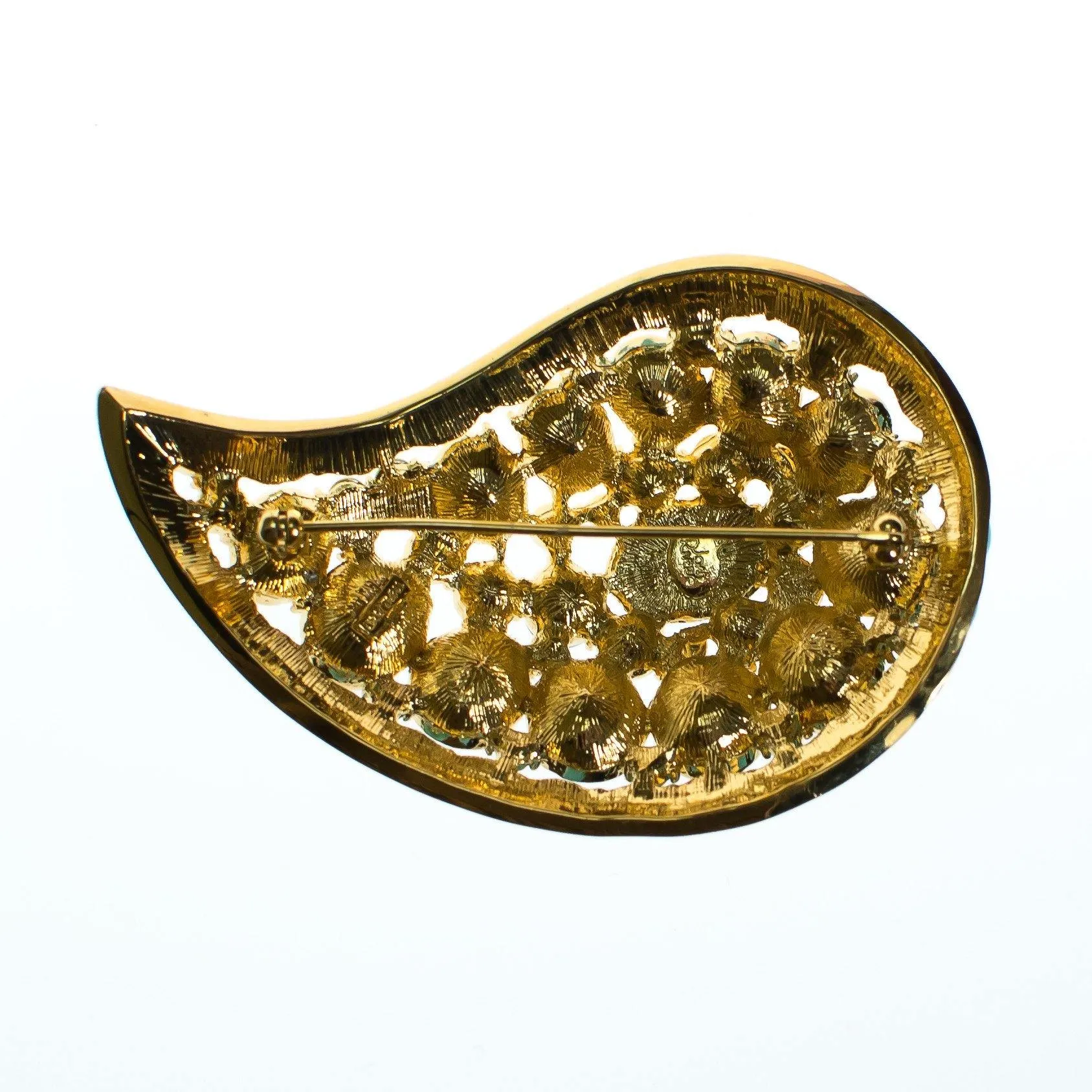 Vintage Joan Rivers Paisley Turquoise, Blue and Light Green Crystal Rhinestone Brooch