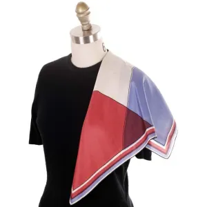 Vintage Scarf Silk By Vera Red Blue Color Block 1950s 22" Square