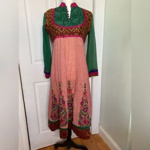 Vintage Silk-Cotton Mix Colorful Boho Dress
