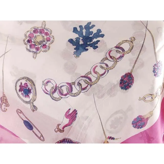 Vintage Silk Scarf C.J. CO. Rico Scarf Japan Vintage Jewelry Motif 1940s