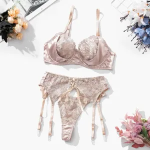 Vintage Vibes Floral Embroidery Lingerie Set