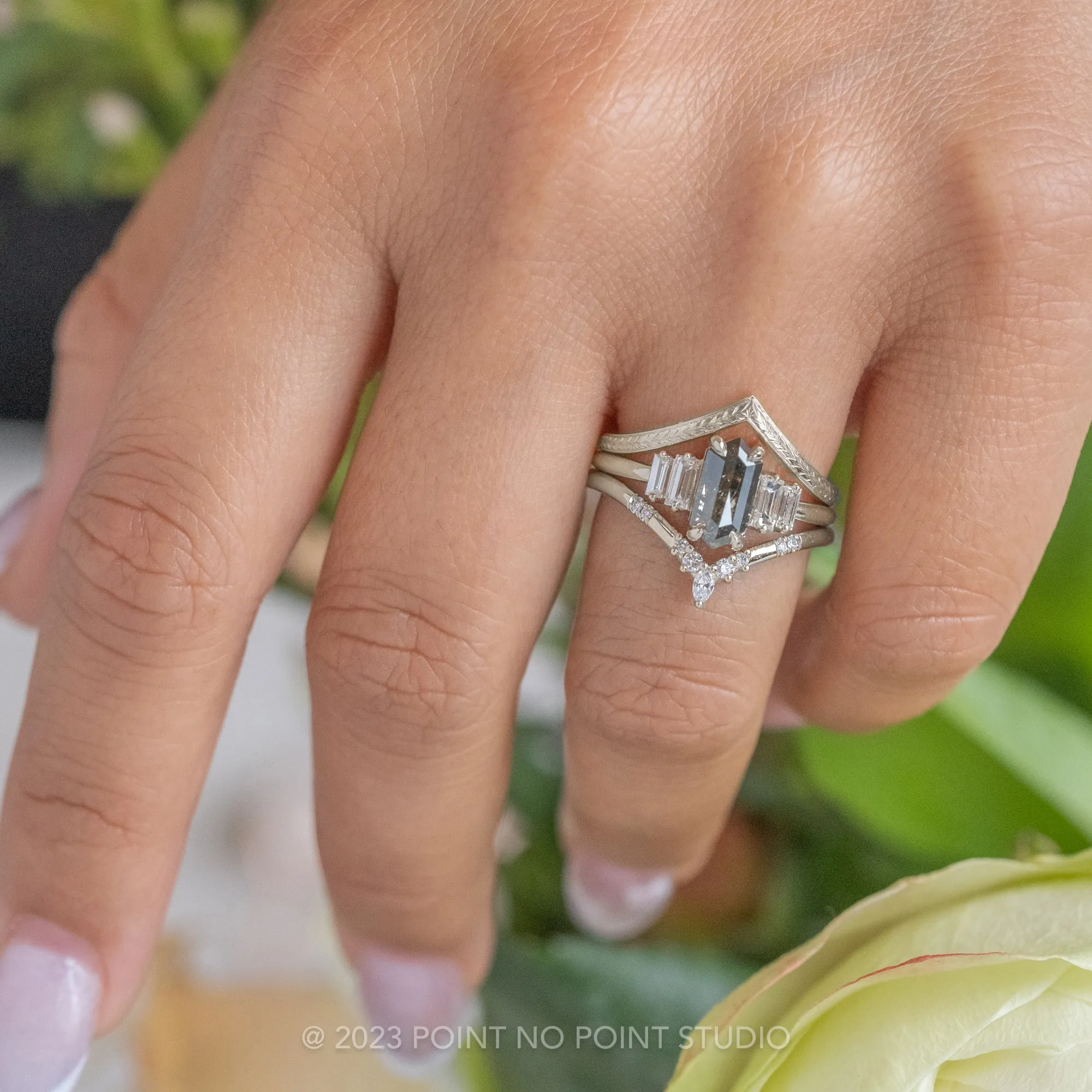 Vintage Vivian Wedding Band, 14k White Gold