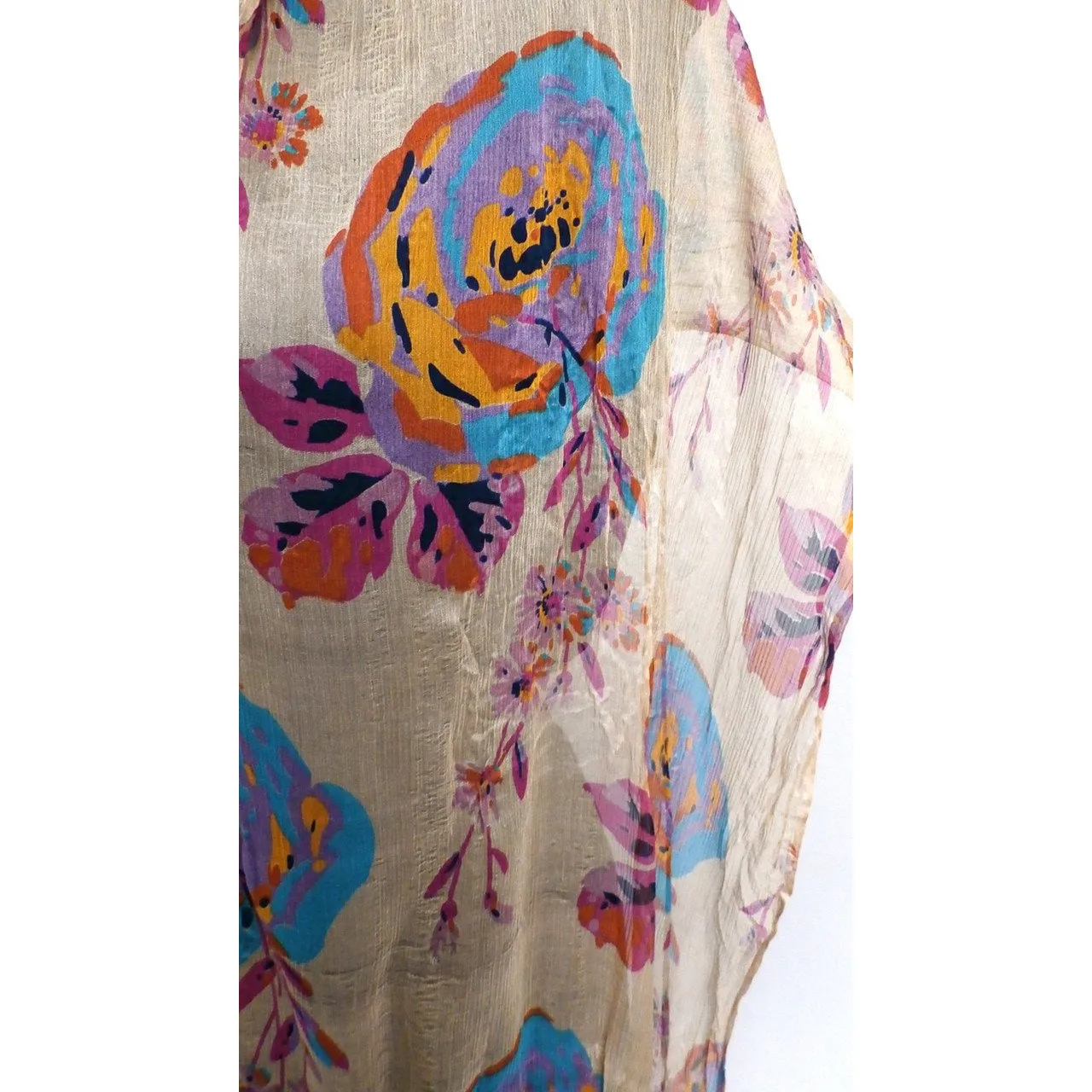Vintage Womens Silk  Textured Scarf 1920s Floral Orange/Blue Long