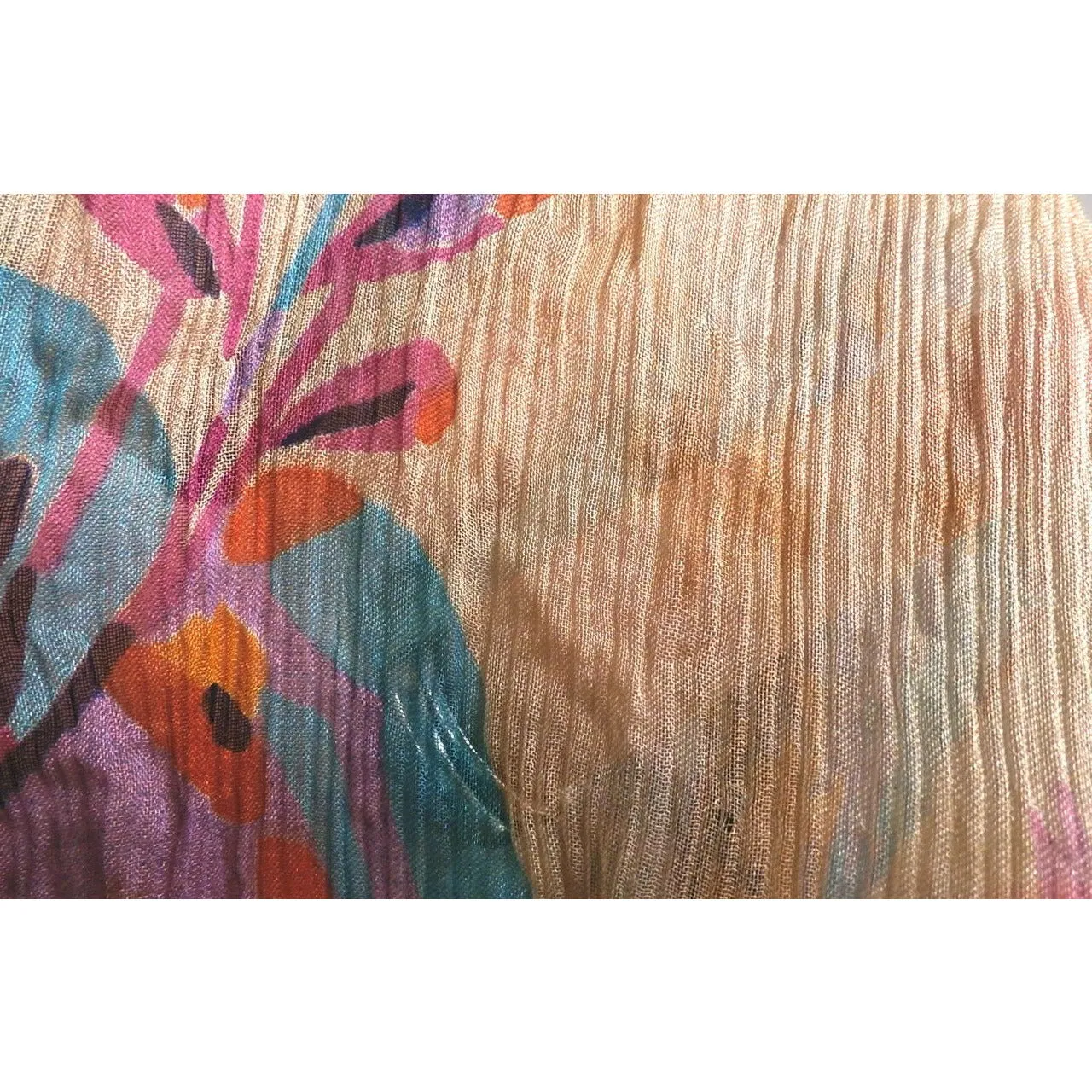 Vintage Womens Silk  Textured Scarf 1920s Floral Orange/Blue Long