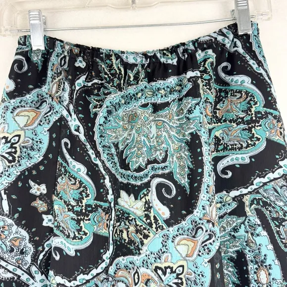 Vintage Y2K 90's Whimsigoth Fairy Asymmetric Hem Paisley Midi Skirt Teal Sz PXS