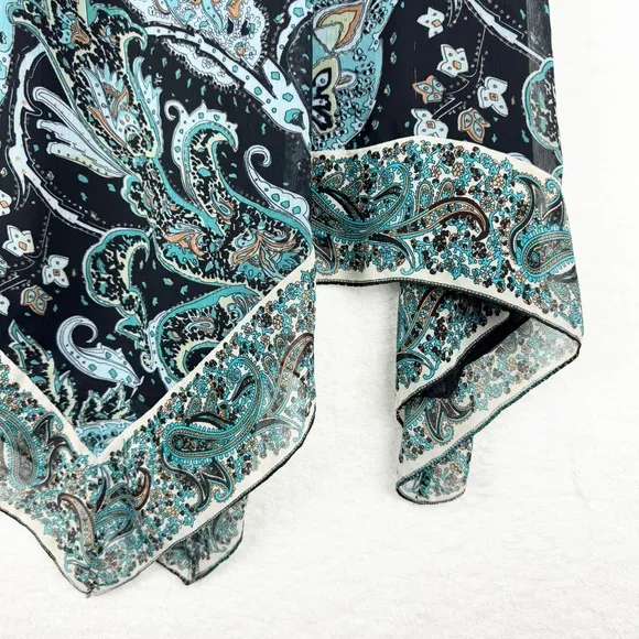 Vintage Y2K 90's Whimsigoth Fairy Asymmetric Hem Paisley Midi Skirt Teal Sz PXS