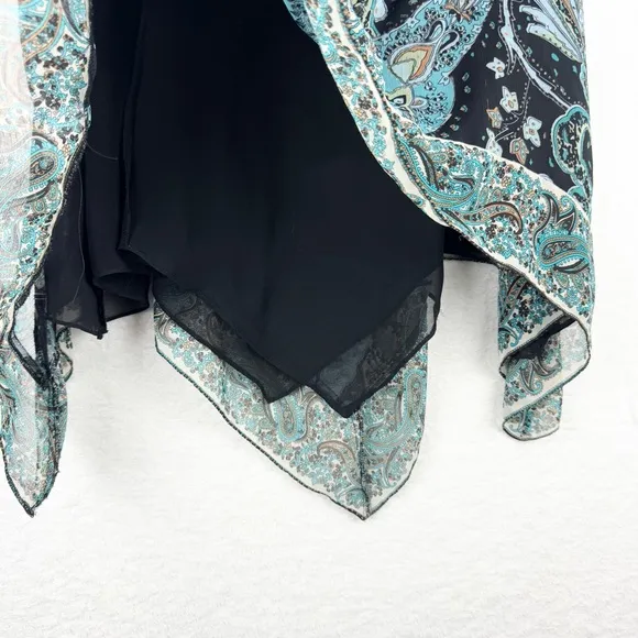 Vintage Y2K 90's Whimsigoth Fairy Asymmetric Hem Paisley Midi Skirt Teal Sz PXS