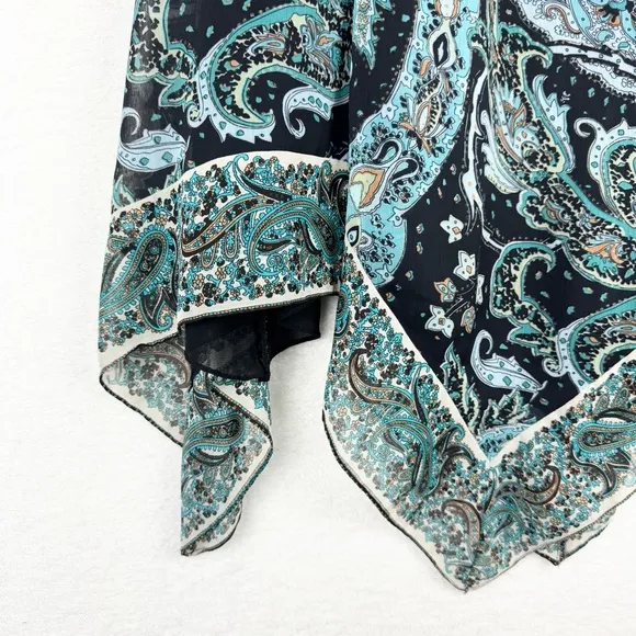 Vintage Y2K 90's Whimsigoth Fairy Asymmetric Hem Paisley Midi Skirt Teal Sz PXS