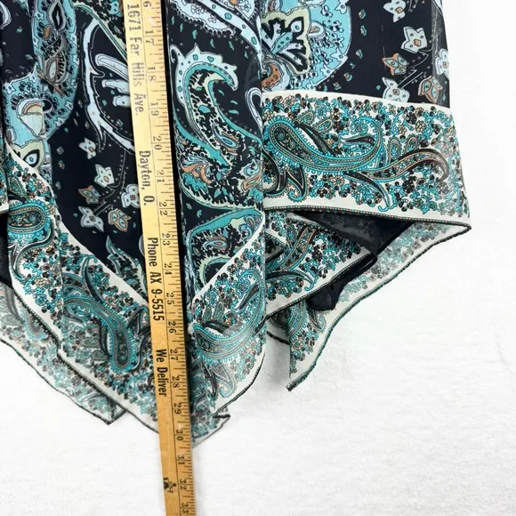 Vintage Y2K 90's Whimsigoth Fairy Asymmetric Hem Paisley Midi Skirt Teal Sz PXS