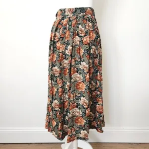 Vtg 90s Floral Maxi Skirt Sz 12 Boho Black Multi Whimsigoth Cottagecore Paisley