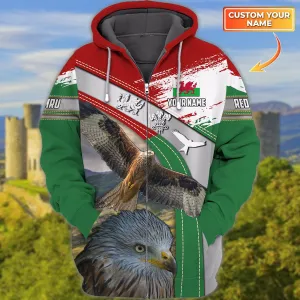 Wales - Red Kite - Personalized Name 3D Zipper Hoodie