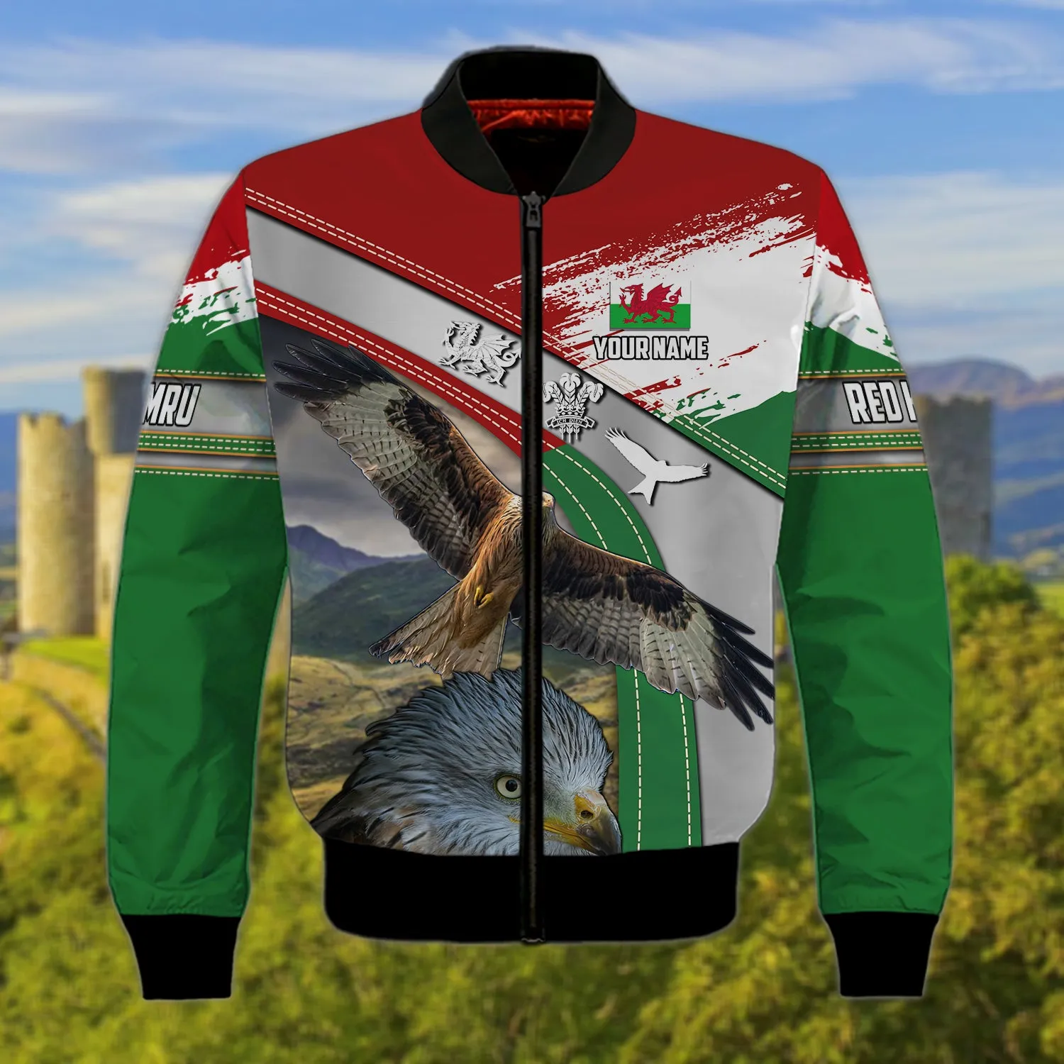 Wales - Red Kite - Personalized Name 3D Zipper Hoodie