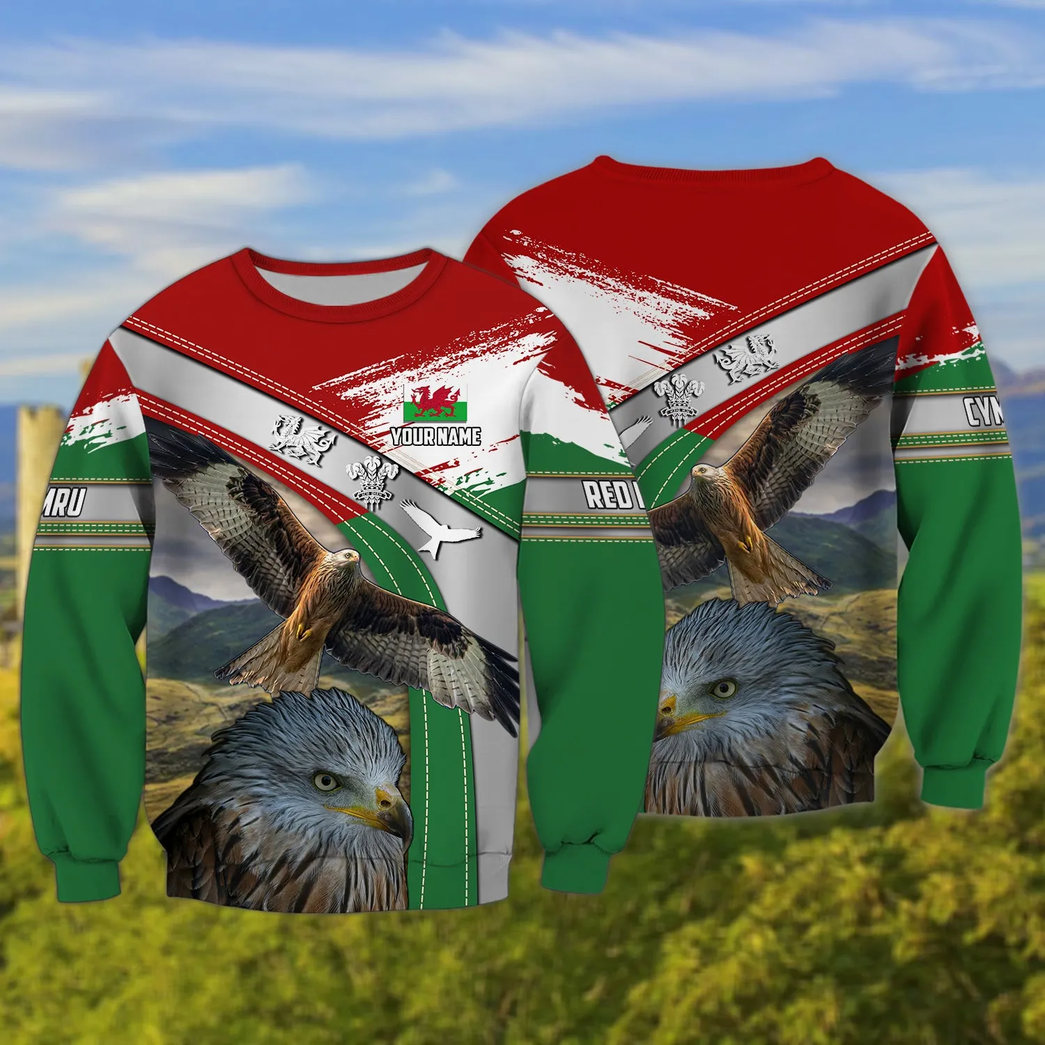 Wales - Red Kite - Personalized Name 3D Zipper Hoodie