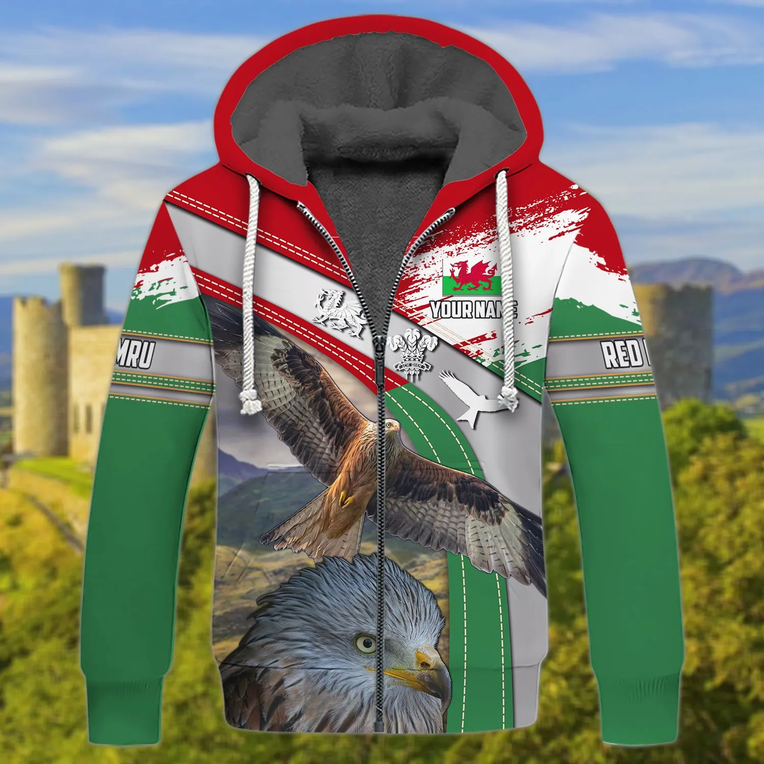 Wales - Red Kite - Personalized Name 3D Zipper Hoodie