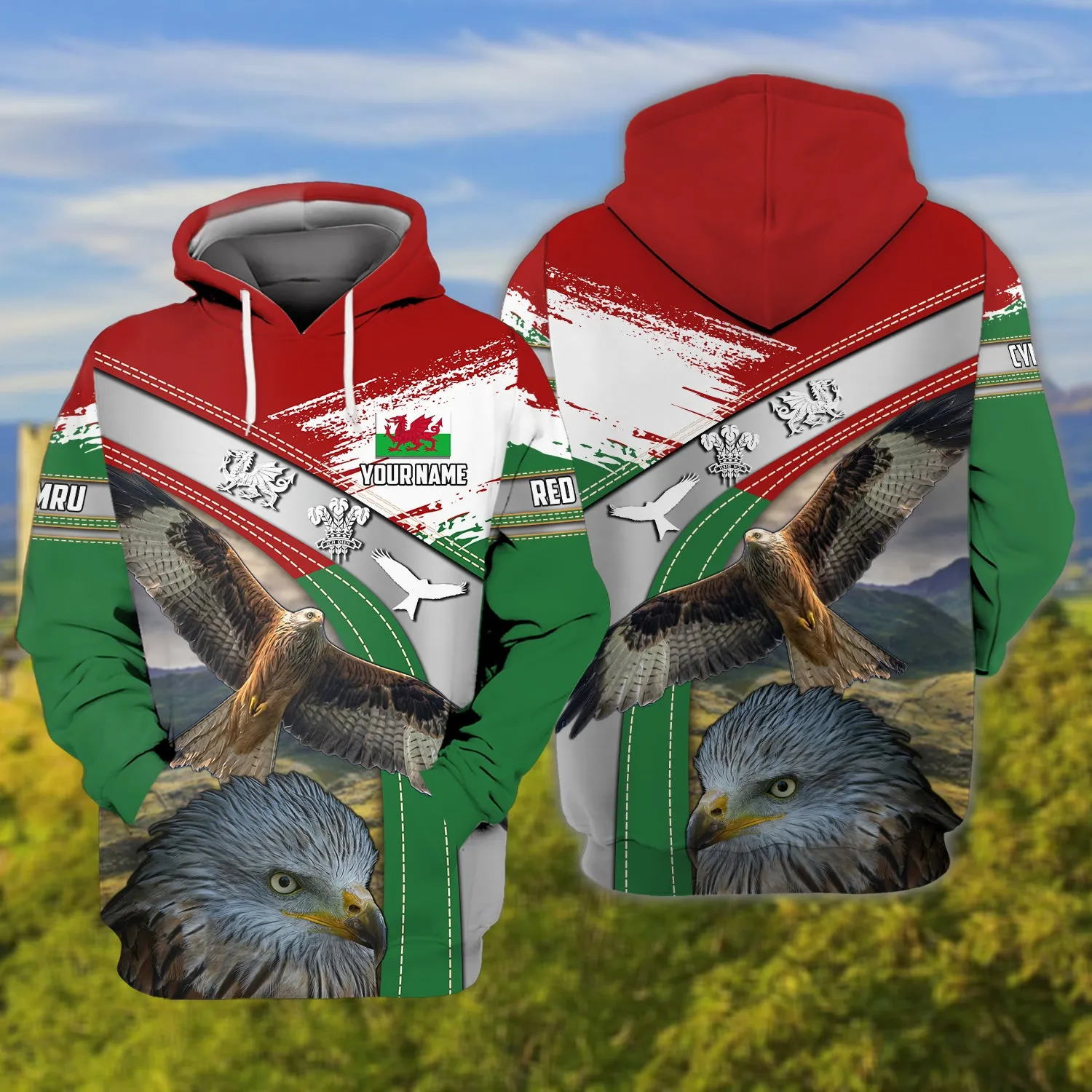 Wales - Red Kite - Personalized Name 3D Zipper Hoodie