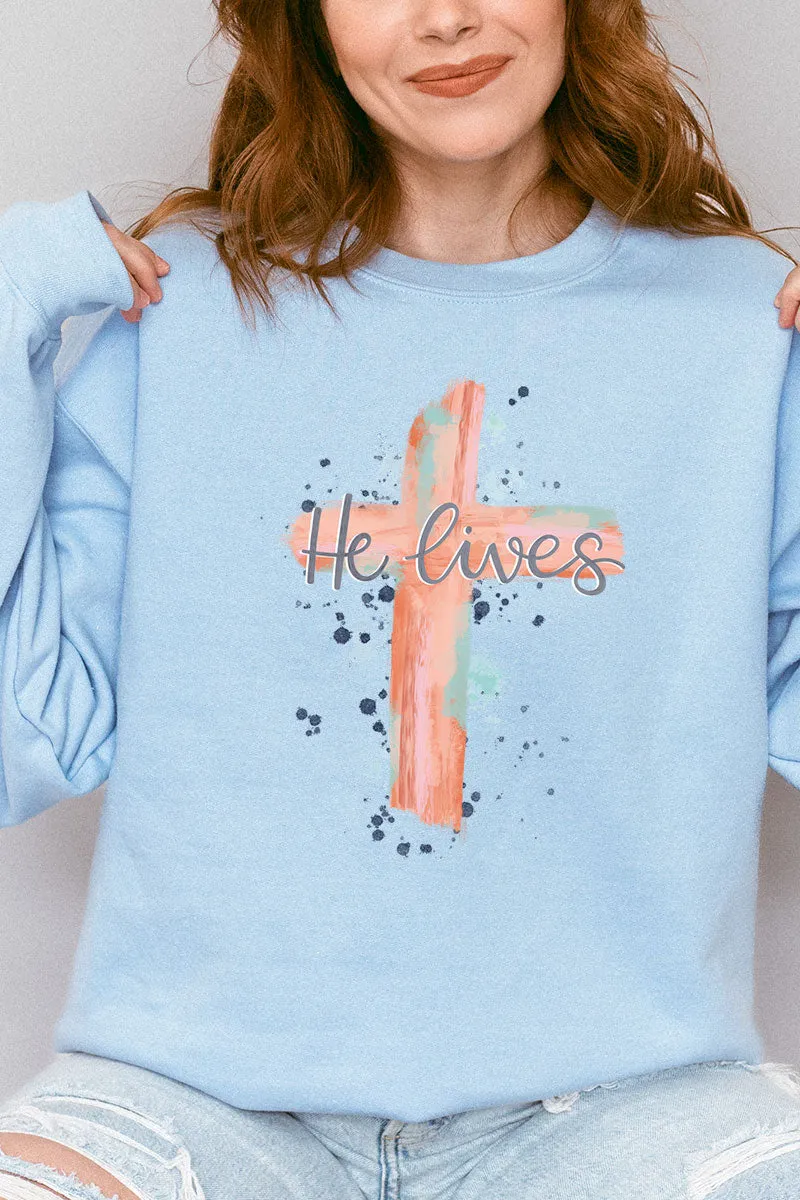Watercolor He Lives Unisex NuBlend Crew Sweatshirt