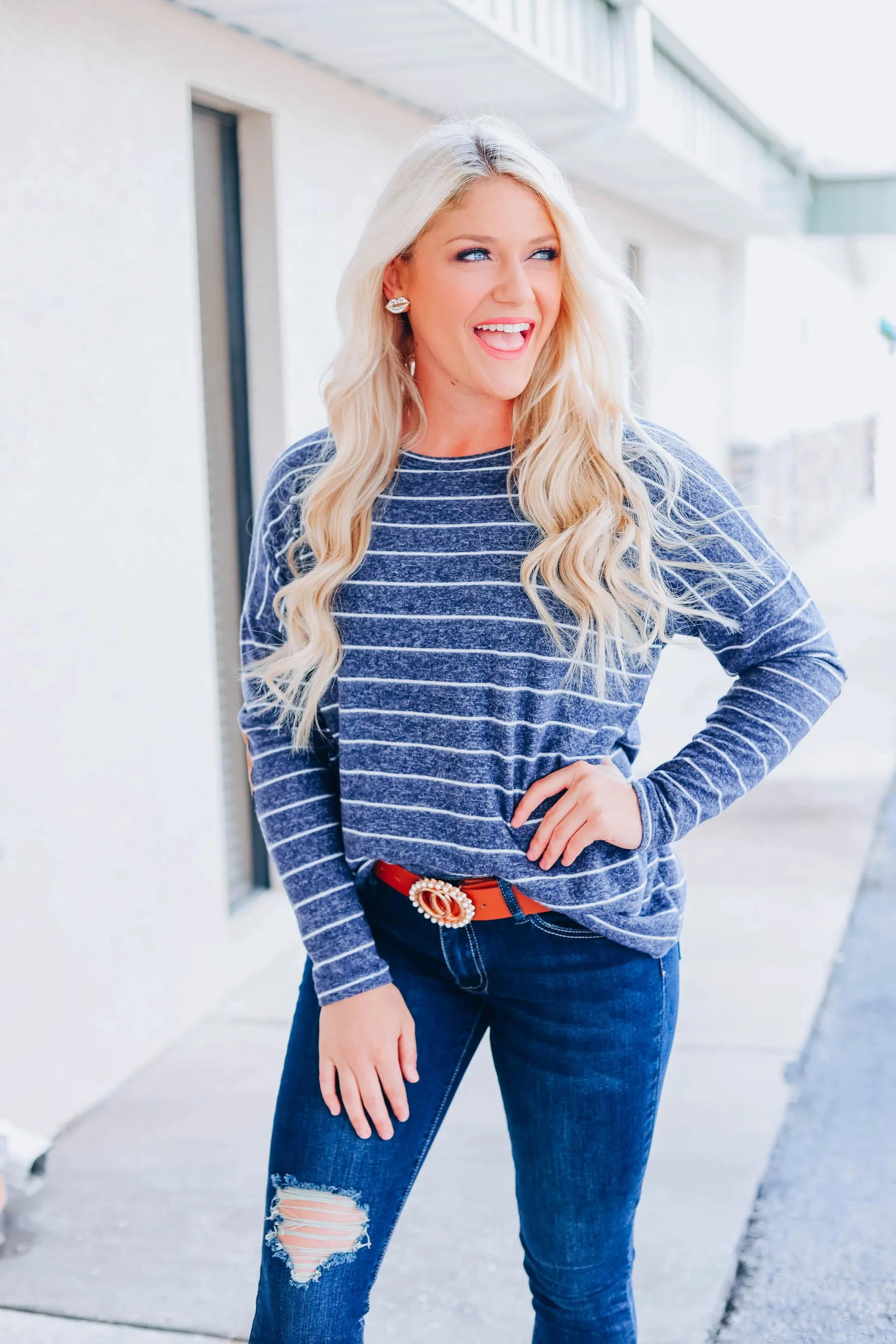 What You Need Striped Top - Navy