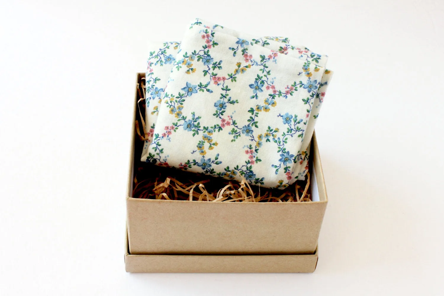 White, Blue, & Pink Floral Pocket Square