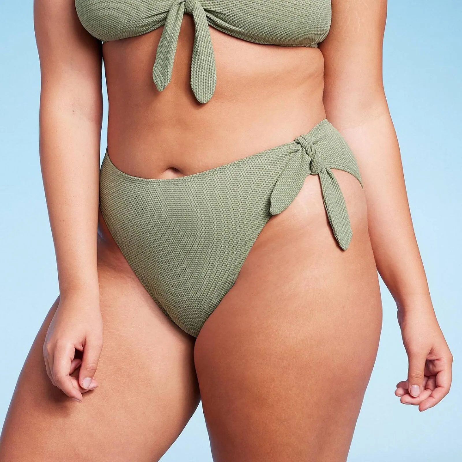 Wild Fable Pique Textured High Leg Cheeky High Waist Bikini Bottom PID-G84EPG