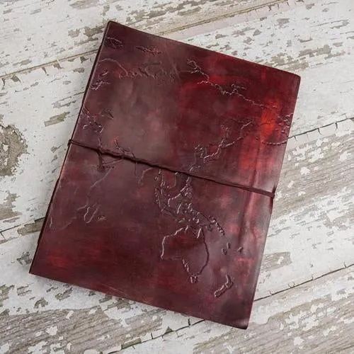 World Map Oversized Large Handmade Leather Journal