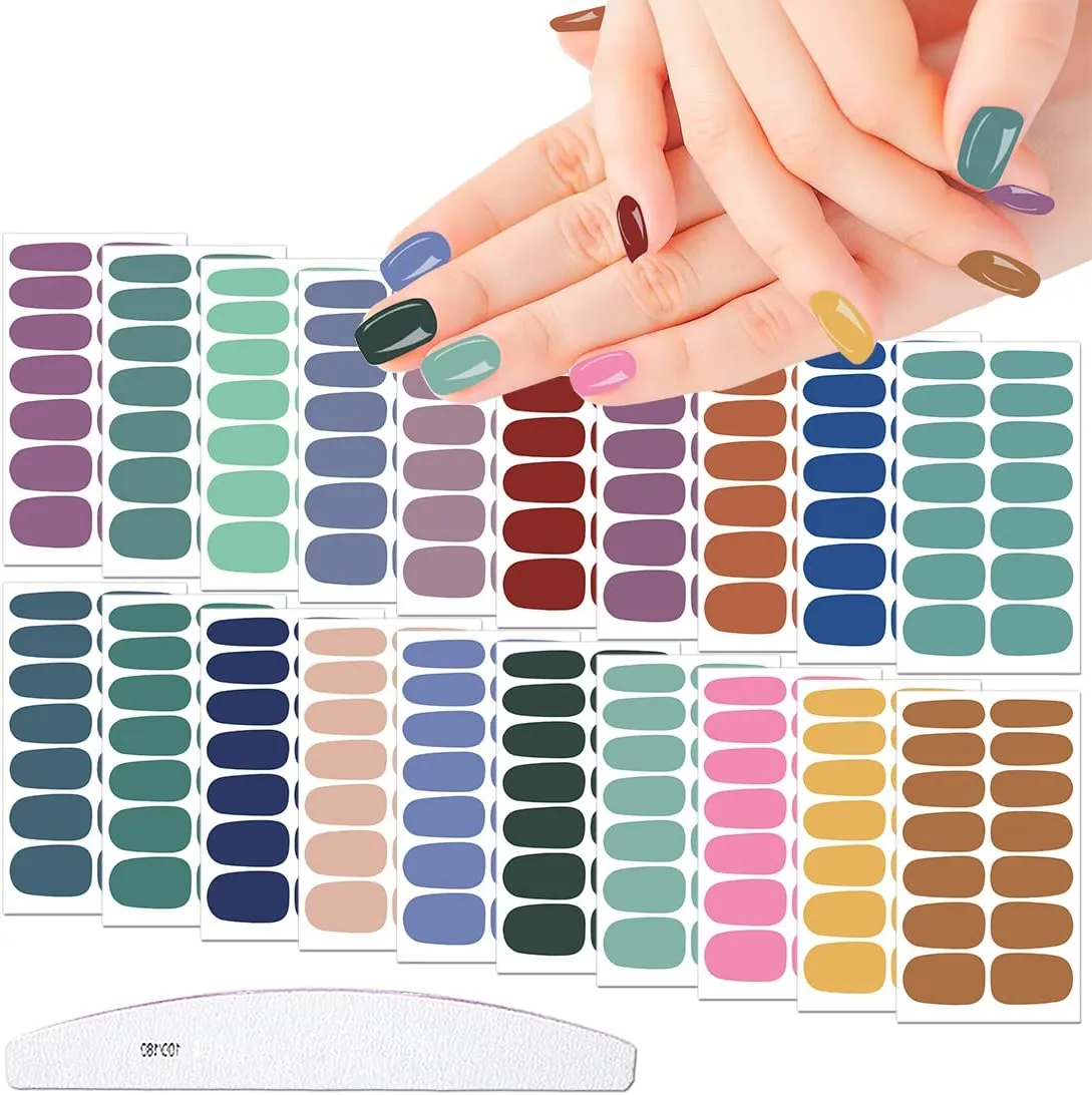 XEAOHESY 16 Sheets Matte Color Nail Polish Strips Stickers with Nail File Self-Adhesive Colorful Gel Nail Strips Full Nail Wraps for Women Nails Art