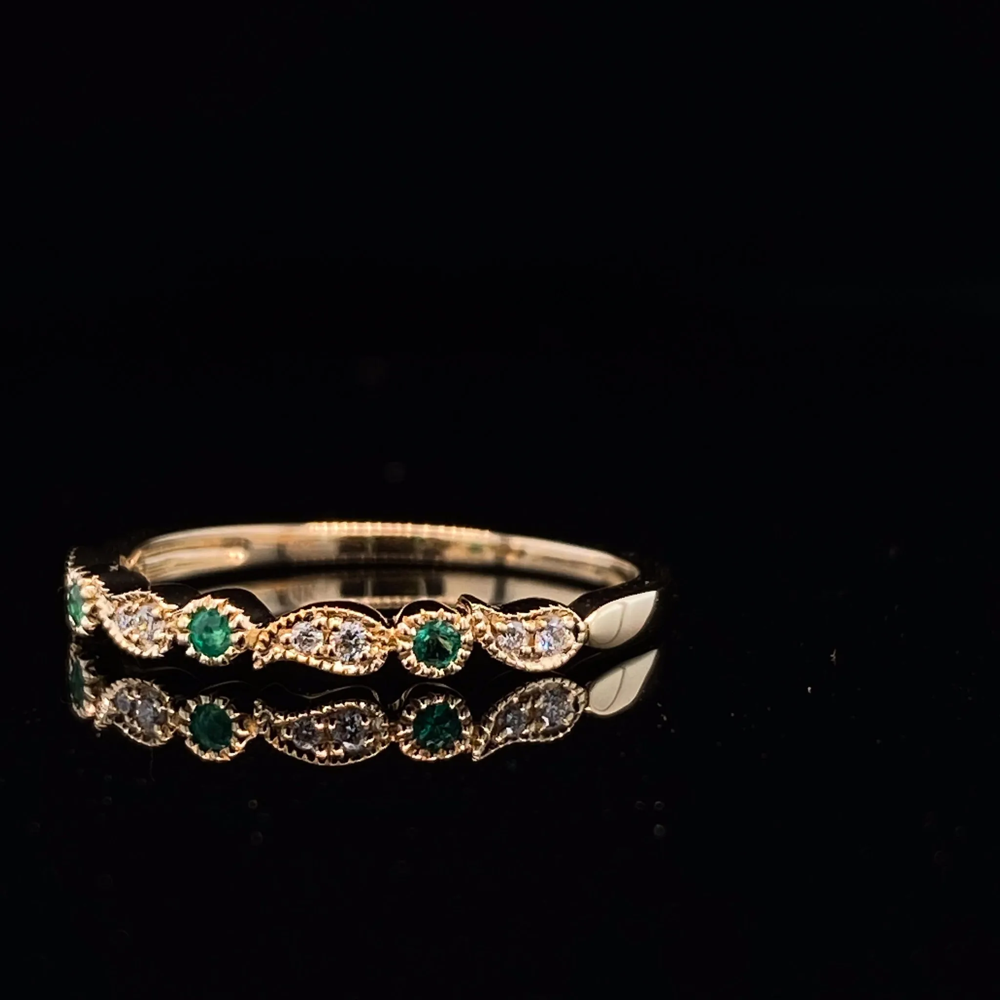 Yellow Gold Emerald Diamond Ring, Dot and Paisley