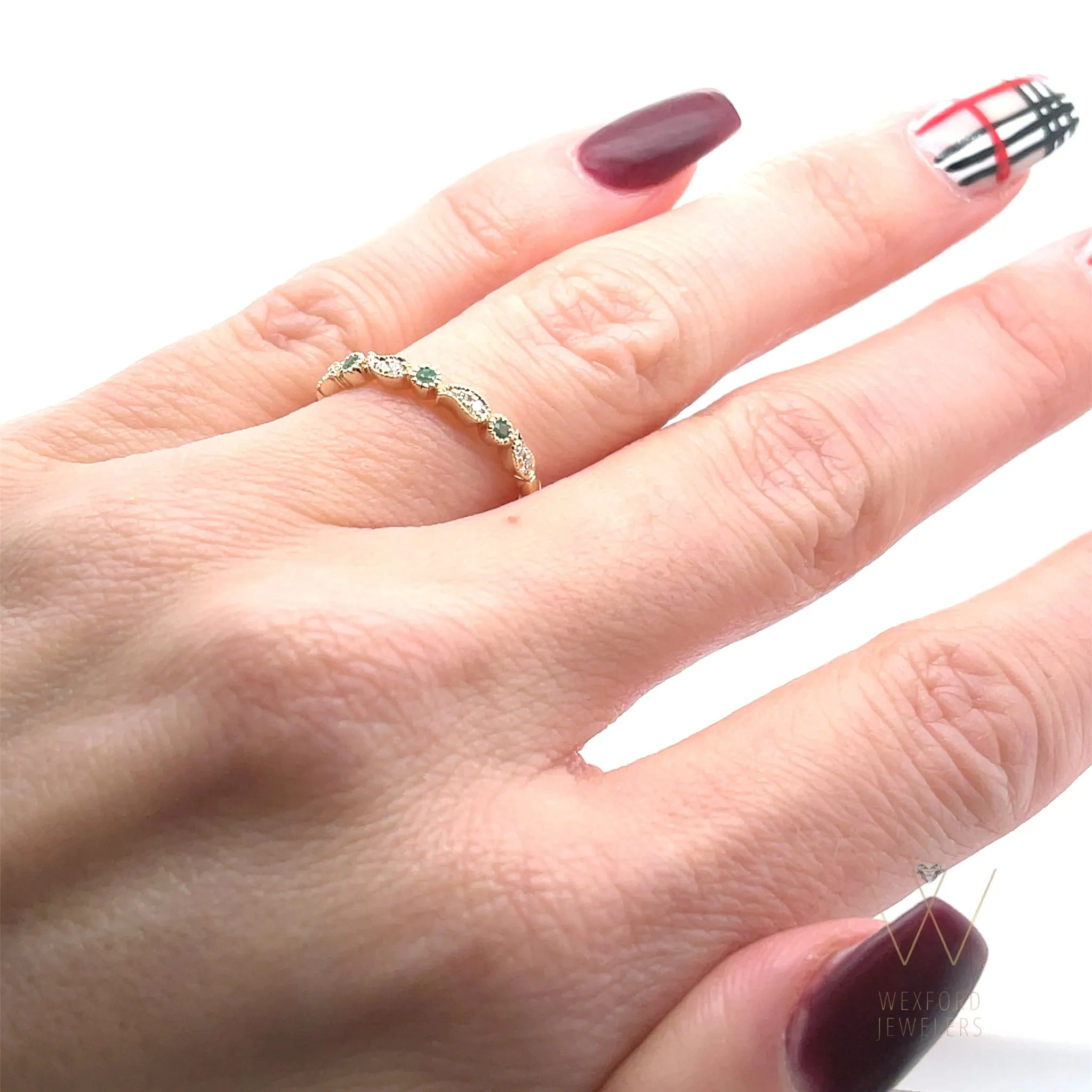Yellow Gold Emerald Diamond Ring, Dot and Paisley