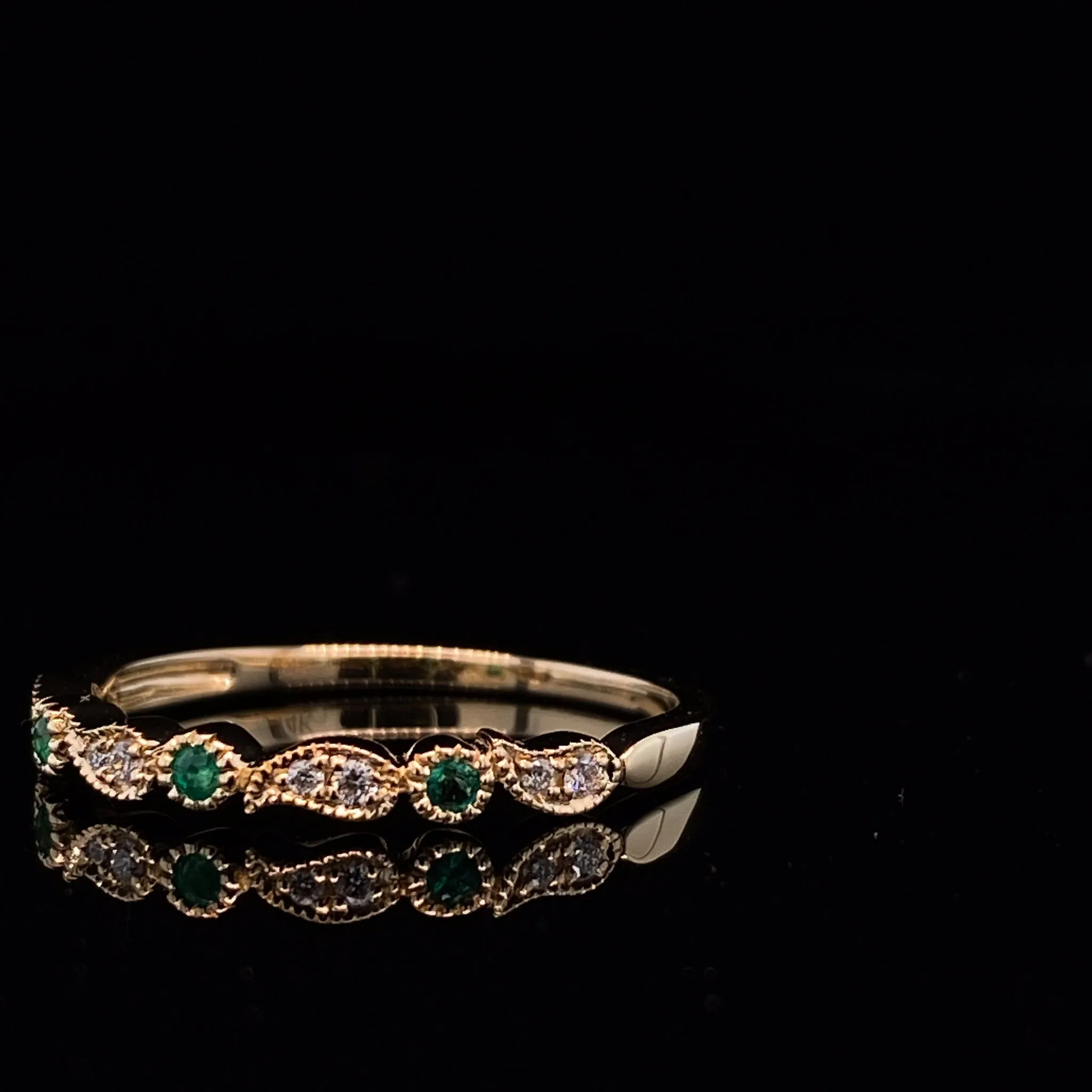 Yellow Gold Emerald Diamond Ring, Dot and Paisley