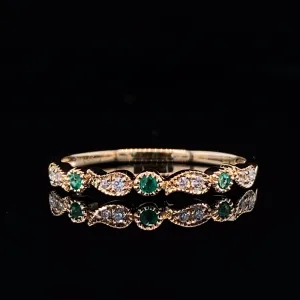 Yellow Gold Emerald Diamond Ring, Dot and Paisley