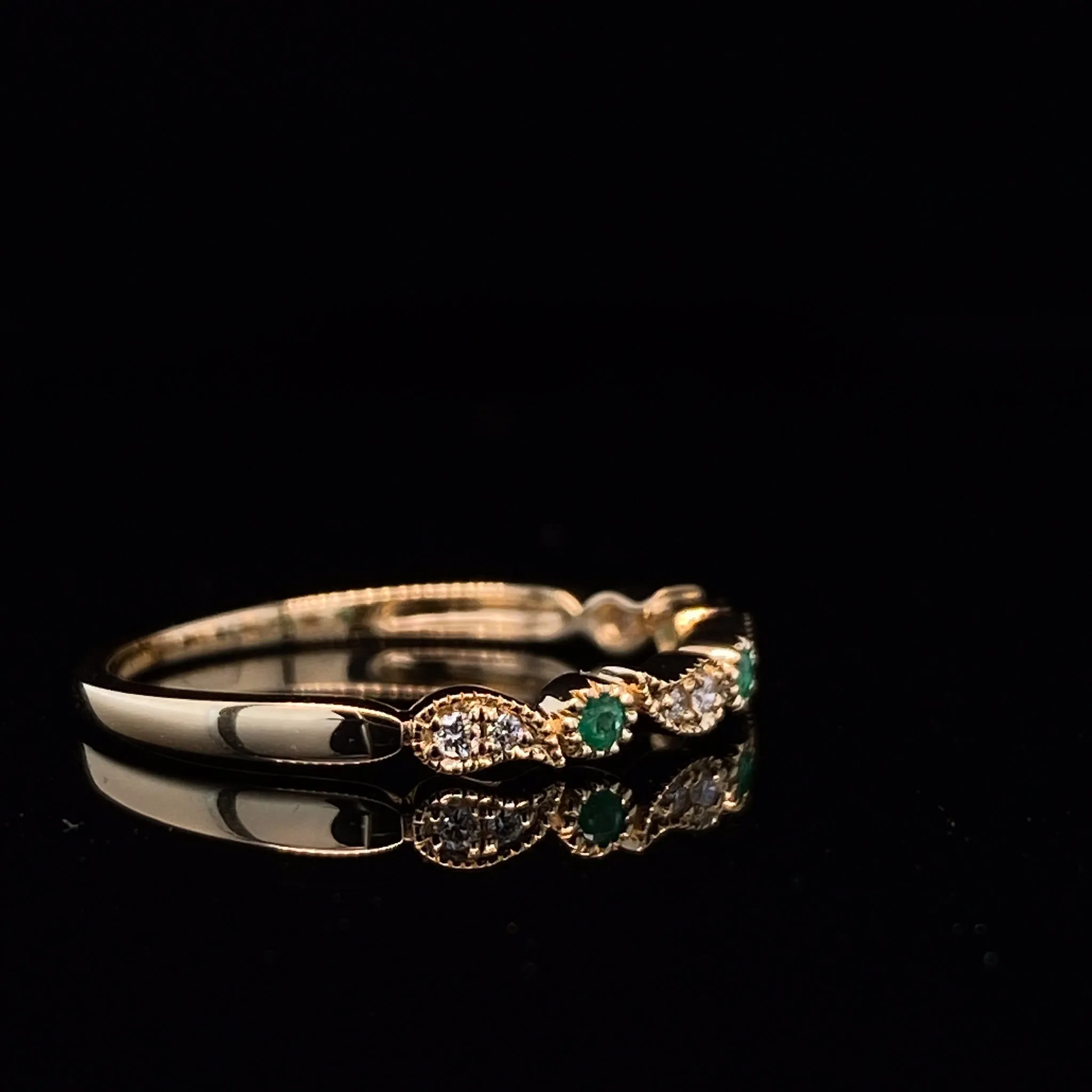 Yellow Gold Emerald Diamond Ring, Dot and Paisley